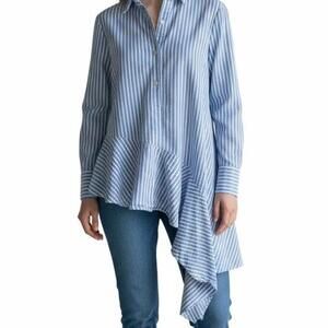 Anthropologie Eri + Ali Asymmetrical Tunic Blouse Women’s XS Blue White Stripe